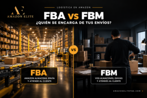 FBA vs FBM: a la izquierda un centro de distribución automatizado, a la derecha una persona empacando pedidos a mano
