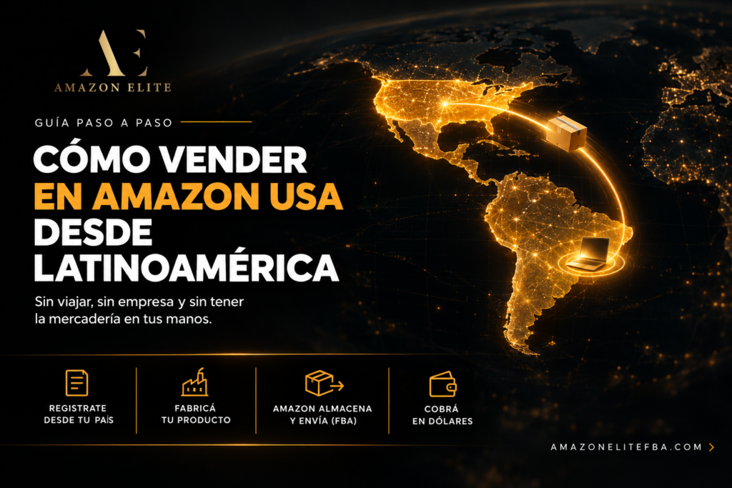 Mapa de América con una caja viajando desde Latinoamérica hacia Estados Unidos: cómo vender en Amazon USA desde Latinoamérica